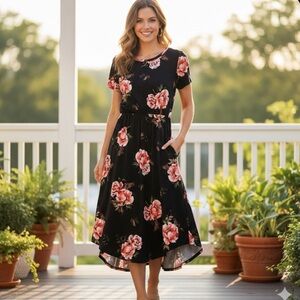 Women’s Assymetrical Knit Floral Midi Dress Size M